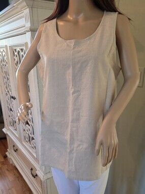 New York Laundry Linen Neutral Beige Breatheable Tunic Top Size L NWT